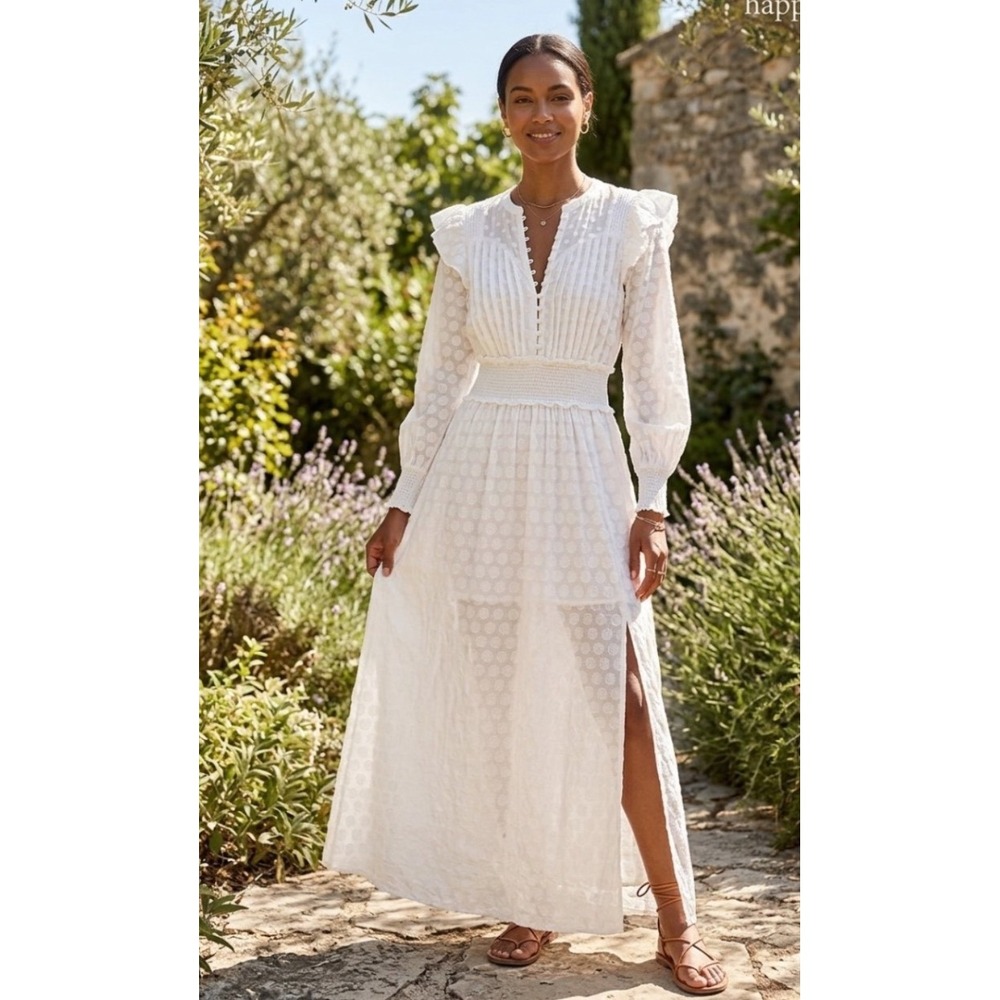 Happy Nature Kate Hudson White Clip Dot Ruffle Maxi Dress XXS New